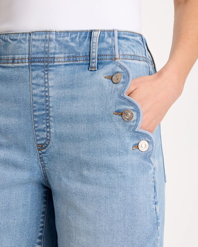 Pull-On Scallop Button Jean Shorts - image 4